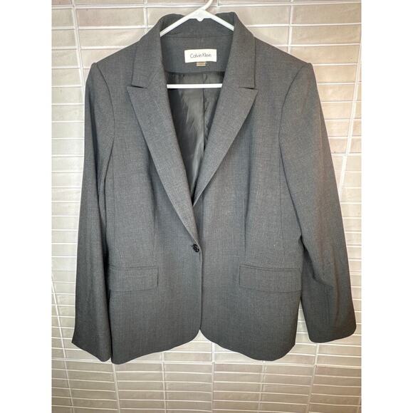 Calvin Klein Women’s Blazer Size 16 Gray Single Button Square Shoulders - Picture 1 of 5